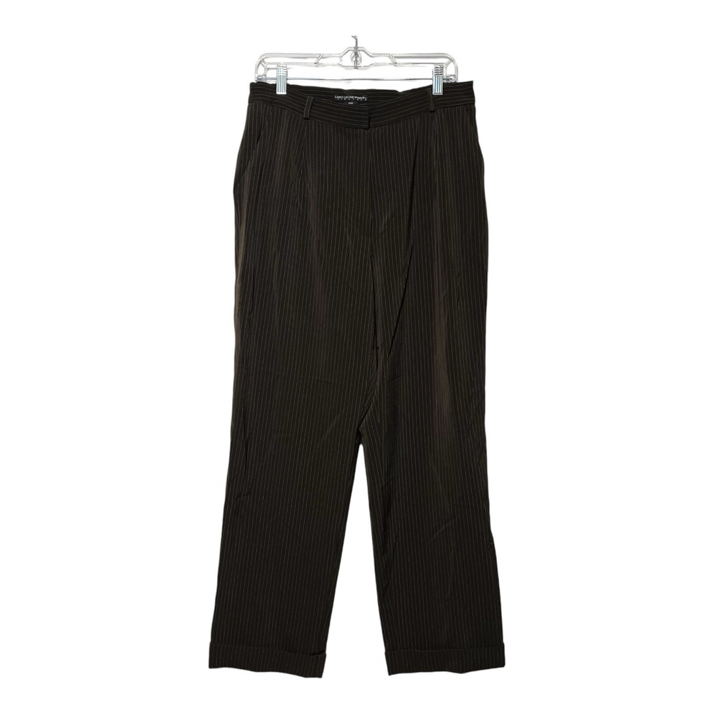 Larry Levine Woman Stretch Pinstripe Career Dress‎ Pants Size 14W Brown